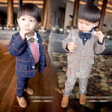 Ребенок мальчики блейзер длинный рукав клетчатые брюки комплект из 2 предметов Одежда для мальчиков Дети Весна детская одежда