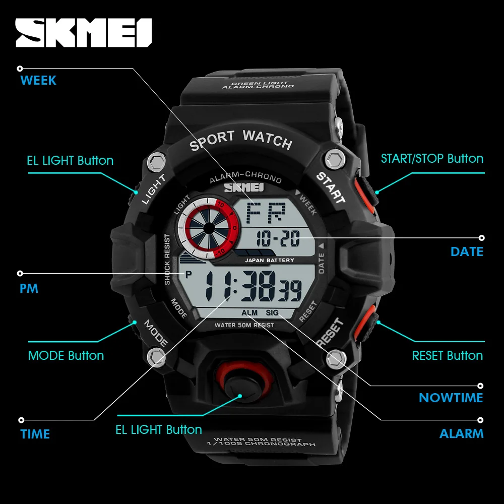 S SHOCK мужские спортивные часы SKMEI люксовый бренд камуфляжные военные часы цифровые светодиодные водонепроницаемые наручные часы Relogio Masculino