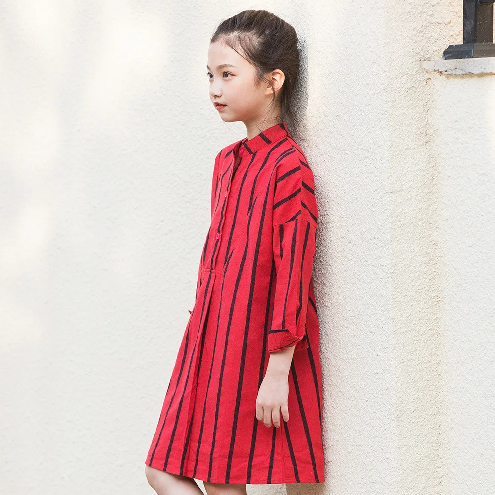 

Teen Dress Striped Cotton Girls Long Sleeve Dress size 12 14 16 years Girls Fall Dress Children Autumn Clothing