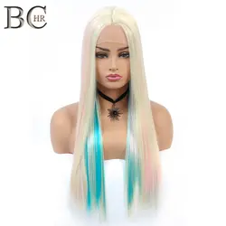 BCHR длинные прямые волосы спереди синтетические волосы Фея парик принцессы красочные парик цвета радуги Косплэй Ombre парик для женщин
