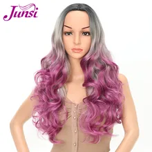 JUNSI Ombre серый фиолетовый длинный курчавый Темный корни Косплей парики синтетический парик термостойкий для женщин натуральные волосы
