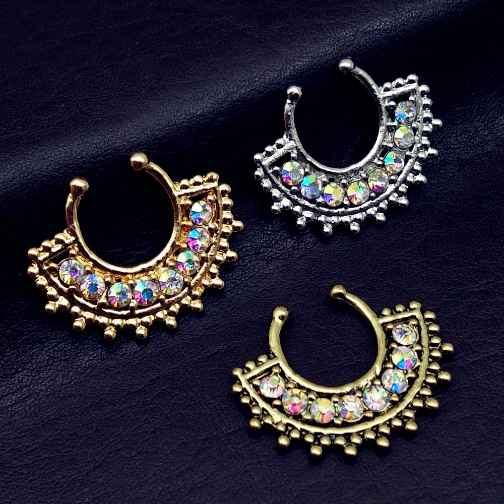 

2018 hot selling fashion fake nose ring body jewelry fake septum piercing labret nose ring helix body piercing stainless steel