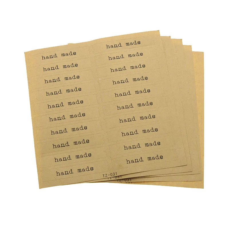 

Retro Label "Hand Made" Yellow Kraft Paper Sticker Long Gear Edge Sealing Stickers Kids Production Gift Box Sticker 100pcs