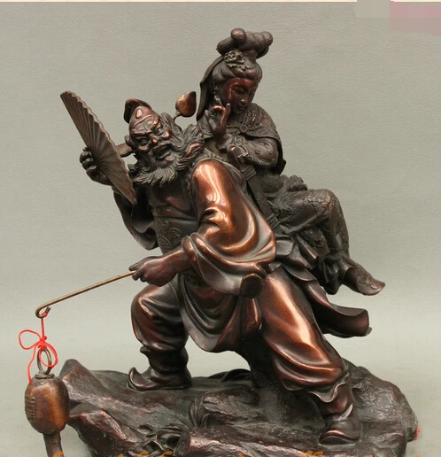 

004023 10" Bronze Exorcise Evil Spirits Chinese Ghostbuster ZhongKui Carry Belle Statue