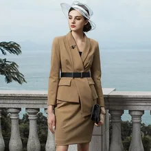 Женское платье, костюмы для офисных леди, комплект из двух предметов, винтажный элегантный Блейзер, пальто, топ, миди, платье-карандаш, одежда, женская униформа с поясом