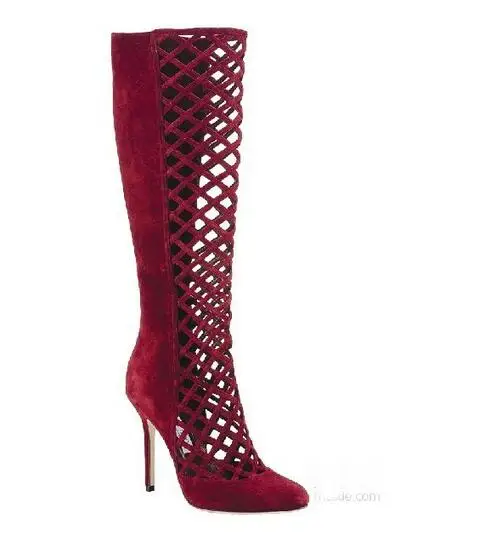 2018 Fashion Knee-High Hot Sales Red Black Pointed Toe Cut-Outs High Heel Women Long Boots Suede Boots Size 42 Free Shipping 2018 Fashion Knee-High Hot Sales Red Black Pointed Toe Cut-Outs High Heel Women Long Boots Suede Boots Size 42 Free Shipping