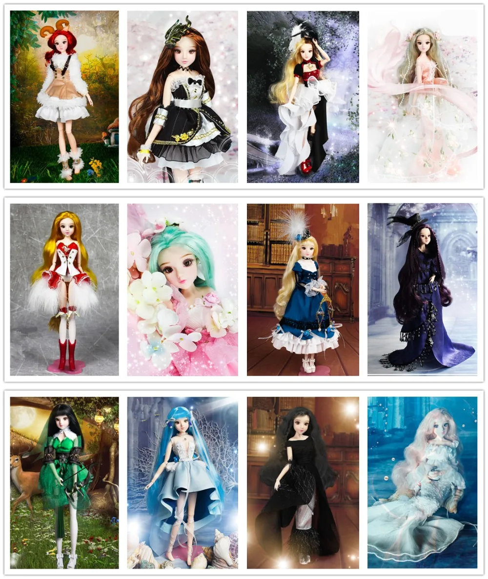 

Free shipping cost action figure Lolita TANGKOU MMgirls dolls unicorn twelve constellations joint body BJD toys 3D eyes for gift