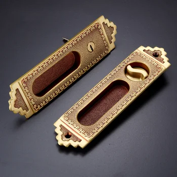 

1Set Retro Brass Sliding Door Lock with Keys New Chinese Style Interior Door Lock Anti-theft Room Wood Door Lock JF1966