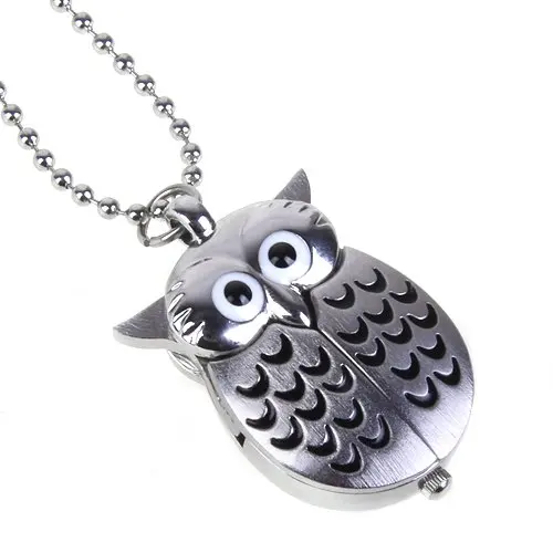 YCYS-Silver and Black Mini Owl Pocket Watch Necklace