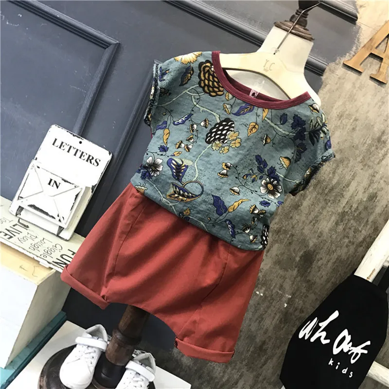 

DFXD Toddler Boys Sets 2018 Summer 2pc Fashion Kids Clothing Set Short Sleeve O-neck Print Shirt+Pant Children Clothing Set 2-7Y
