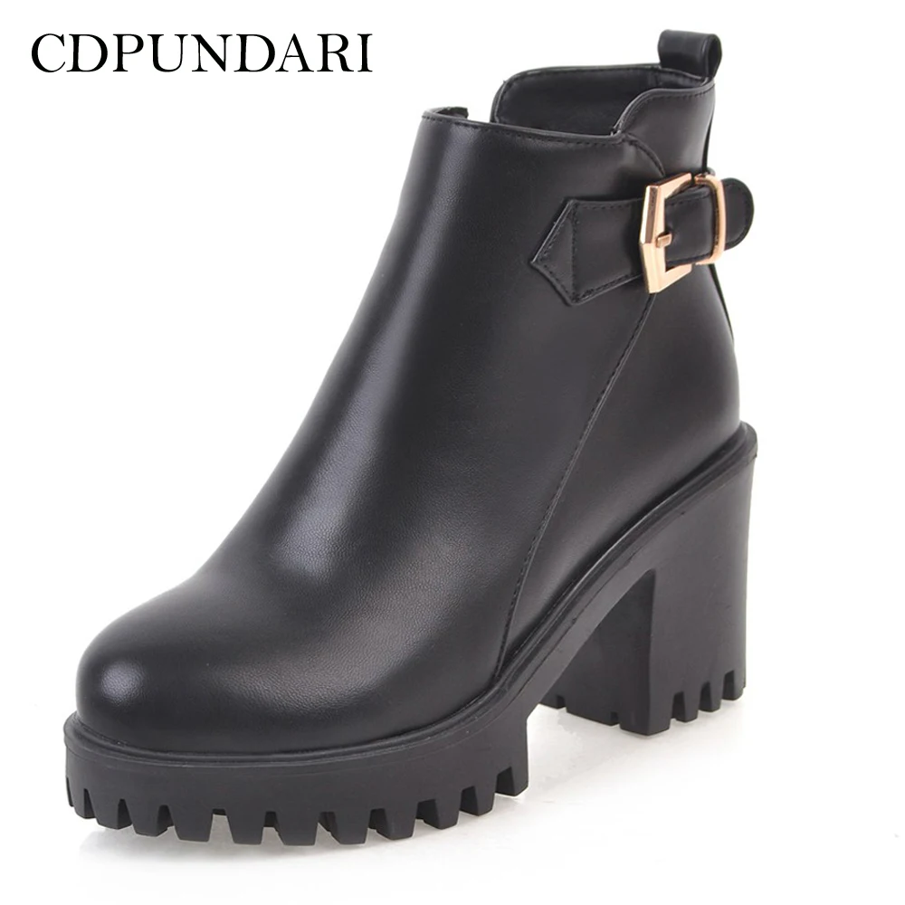 

CDPUNDARI Round Toe Ankle boots for women High heel boots shoes woman Ladies Platform winter boots