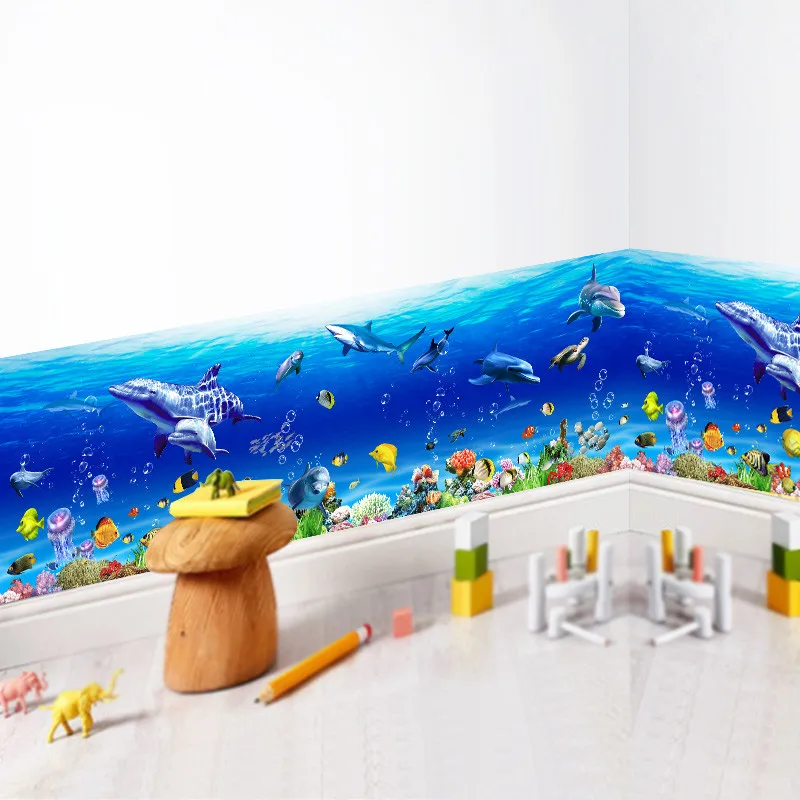 Настенный "Подводный мир", Наклейки, рыба, Акула, дельфин, морские настенные художественные наклейки, 3d, детский сад, Детская кухня, украшение для ванной комнаты