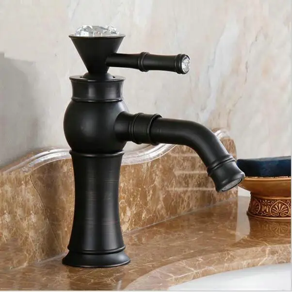 

Crystal decorate hand Promotion Black Brass Bathroom Basin Faucet single Handle Swivel Spout Sink Mixer Tap Q42020