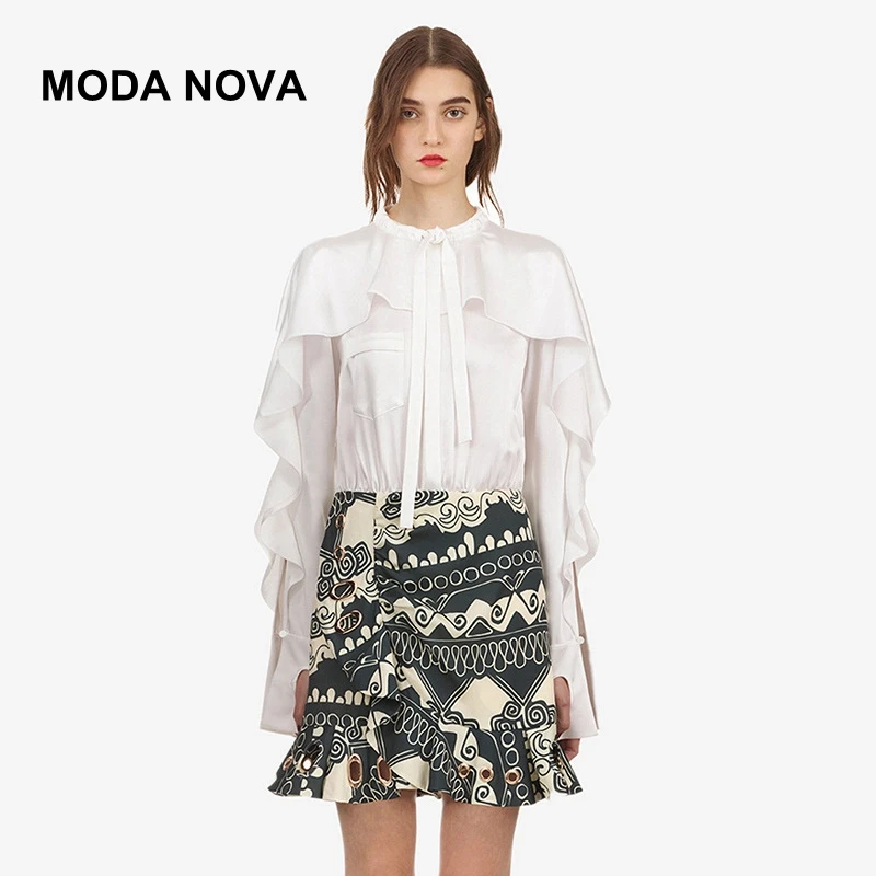 MODA NOVA/блузка с автопортретом для женщин в Корейском стиле оборками длинным