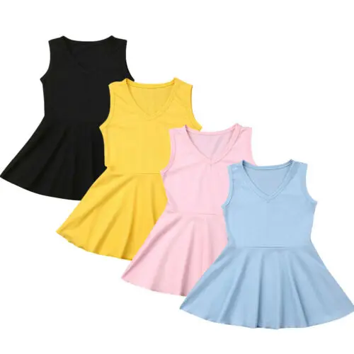 

Summer Baby Girl Clothes Newborn Toddler V-Neck Cotton Sleeveless Dress Outfits