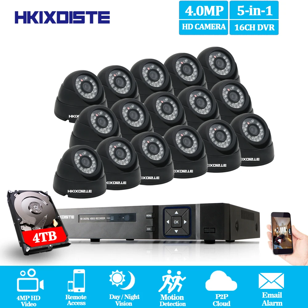 

Home 16CH 4MP HD AHD DVR CCTV System With 16Pcs CCTV Camera 4MP 2560*1440 indoor Dome AHD 4K Security Surveillance Camera Kit