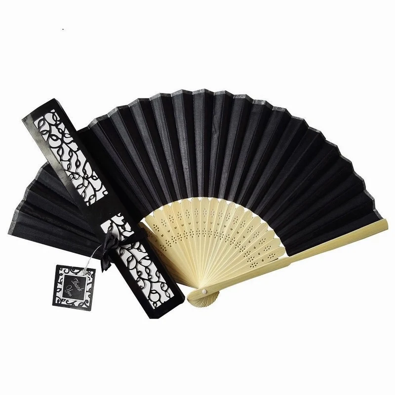 

50pcs / lot Luxurious Silk Fan Wedding gifts Wedding decoration favors hand fan + gift box