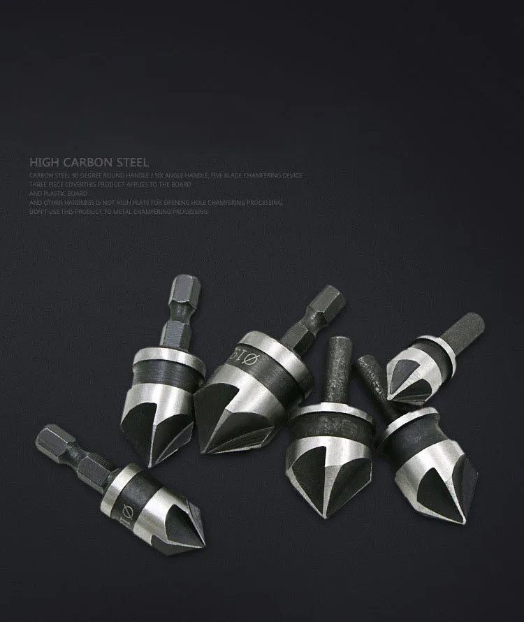 3Pcs 90 Degree 1/4 Hex Shank Countersink Drill Bit 5 Flute 12-19mm Woodworking Counter Sink Chamfering Debur Tool Set   DT6