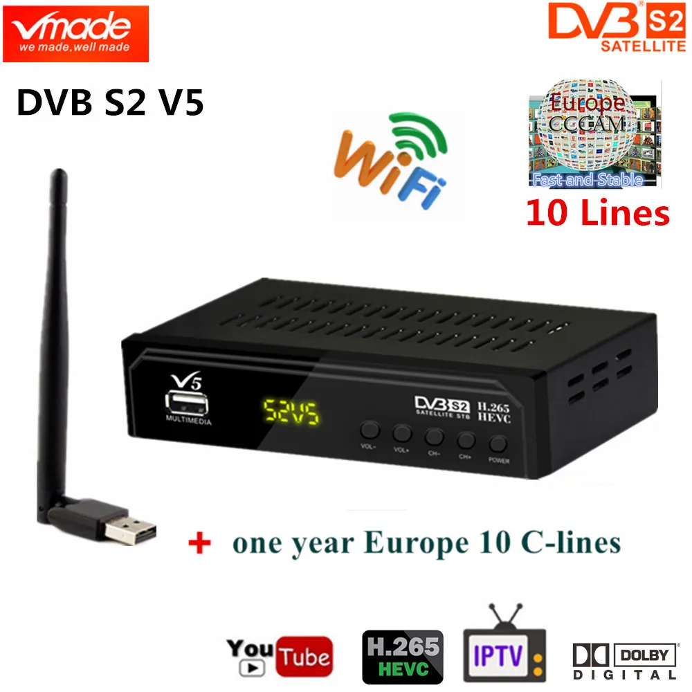 Vmade DVB S2 HD цифровой спутниковый ресивер H.265/HEVC MPEG-2/4 V5 ТВ тюнер Поддержка IP tv youtube Dobly