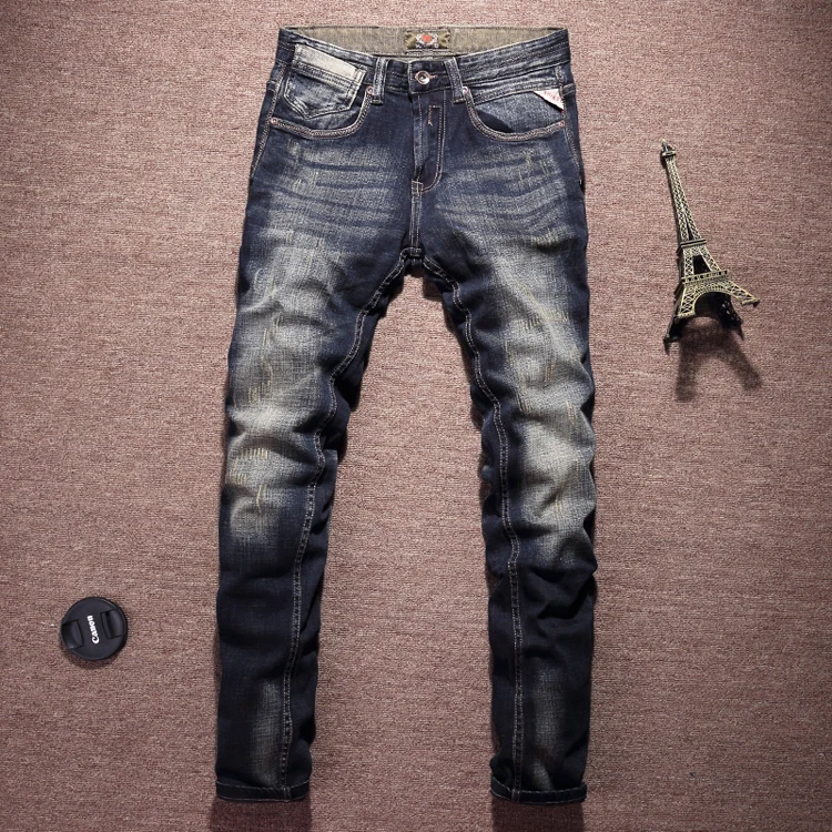 Модные Классические джинсы мужские винтажные дизайнерские хлопковые джинсовые брюки высокого качества Slim Fit Ретро потертые рваные джинсы