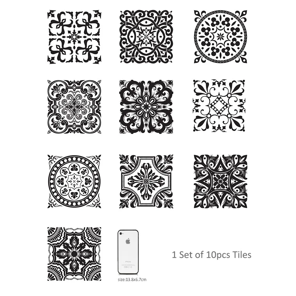 10PCS 20X20CM/PCS Retro Tiles Stickers PVC Bathroom Waterproof Sticker Vintage Home Decor Room Wall Poster Kitchen Wall Stickers