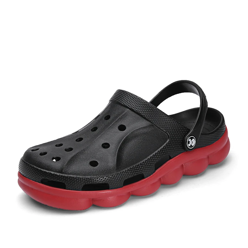 Мужские повседневные Летние сандалии; садовая обувь из ЭВА; сандалии; мягкая Больничная обувь с эффектом памяти; мужские слипоны; пляжные водонепроницаемые шлепанцы - Цвет: BLACK RED