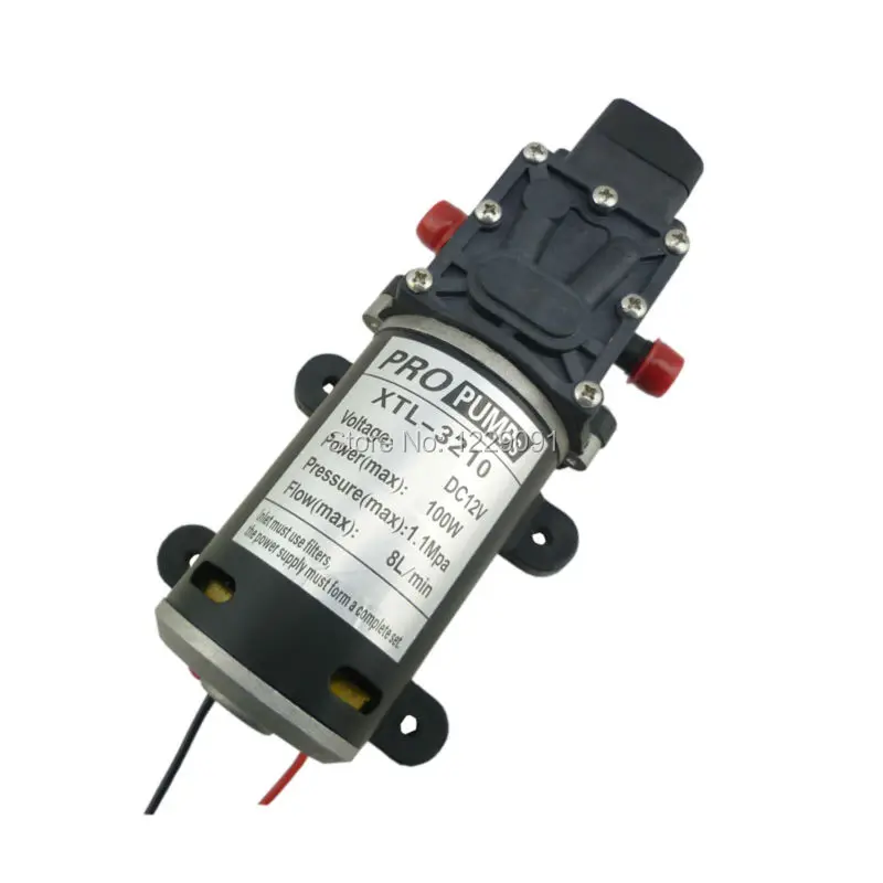 Bomba de agua autocebante, 12V DC 100W 8L / Min 160Psi Diafragma de