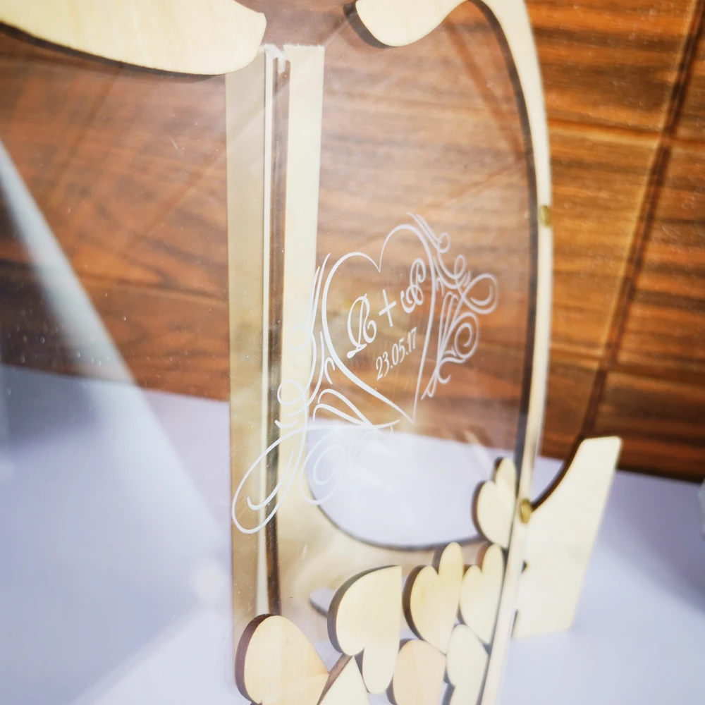 Пользовательское имя и Дата свадьбы 3 Dguest книга чередование рамка свадебный подарок для Mr Mrs с принтом в виде сердец и деревянная Упаковочная Коробка Свадебный декор