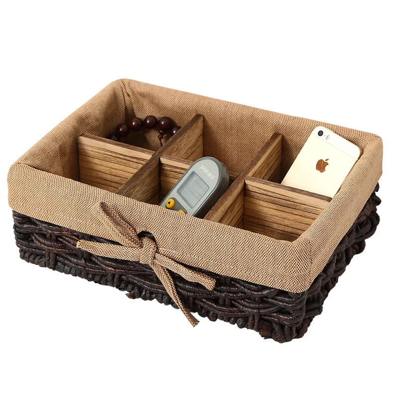 

Sundries Organizer Seaweed Vintage Straw Basket Container Jewelry Wicker Rattan Weave Storage Box Cosmetics Remote Control
