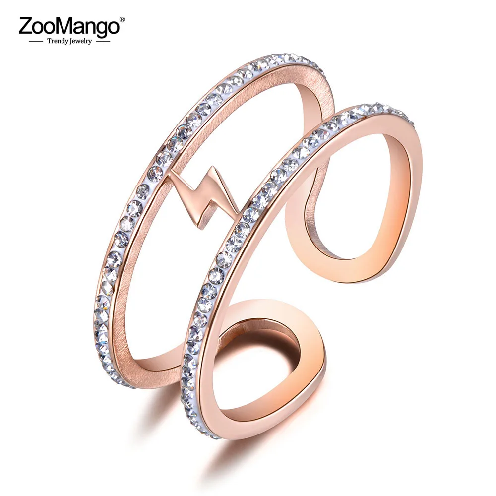 ZooMango модный дизайн молнии титановые стальные кольца розовое золото микро Стразы паве обручальное кольцо для женщин Anillo ZR19002