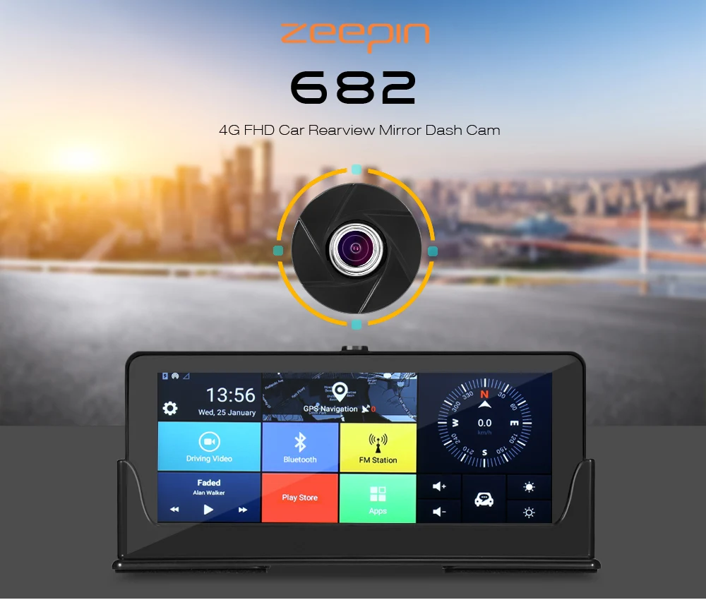Видеорегистратор ZEEPIN 682 Android GPS навигация большой экран 7 дюймов 4G/3G Wi Fi Bluetooth FHD 1080P