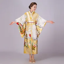 Женская японская традиционная кимоно Ночная рубашка с Obi винтажная Длинная атласная пижама Повседневный домашний банный халат Ретро косплей одежда для сна 103103