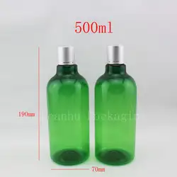 500 мл x 12 зеленый круглый пустая Пластиковые косметическая бутылка шампуня с пресс-cap, 17 унц. PET многоразовый крем лосьон для бутылок 500cc