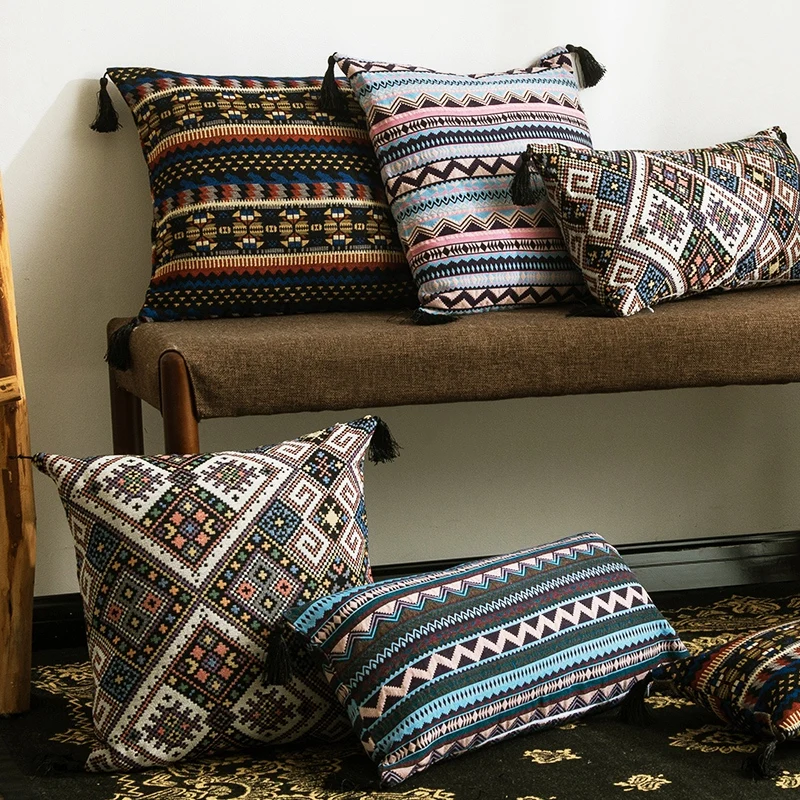 

45x45/60x60/70x70cm Bohemian geometric cushion cover pillow case with fringe sofa decorative office large backrest pillow cover