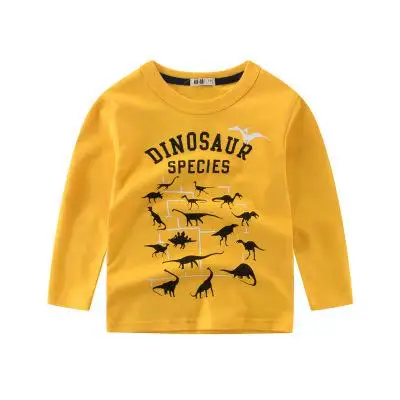 Новая весенняя Детская рубашка хлопковая одежда в европейском и американском стиле футболка для мальчиков осенняя одежда динозавров с длинными рукавами - Цвет: yellow