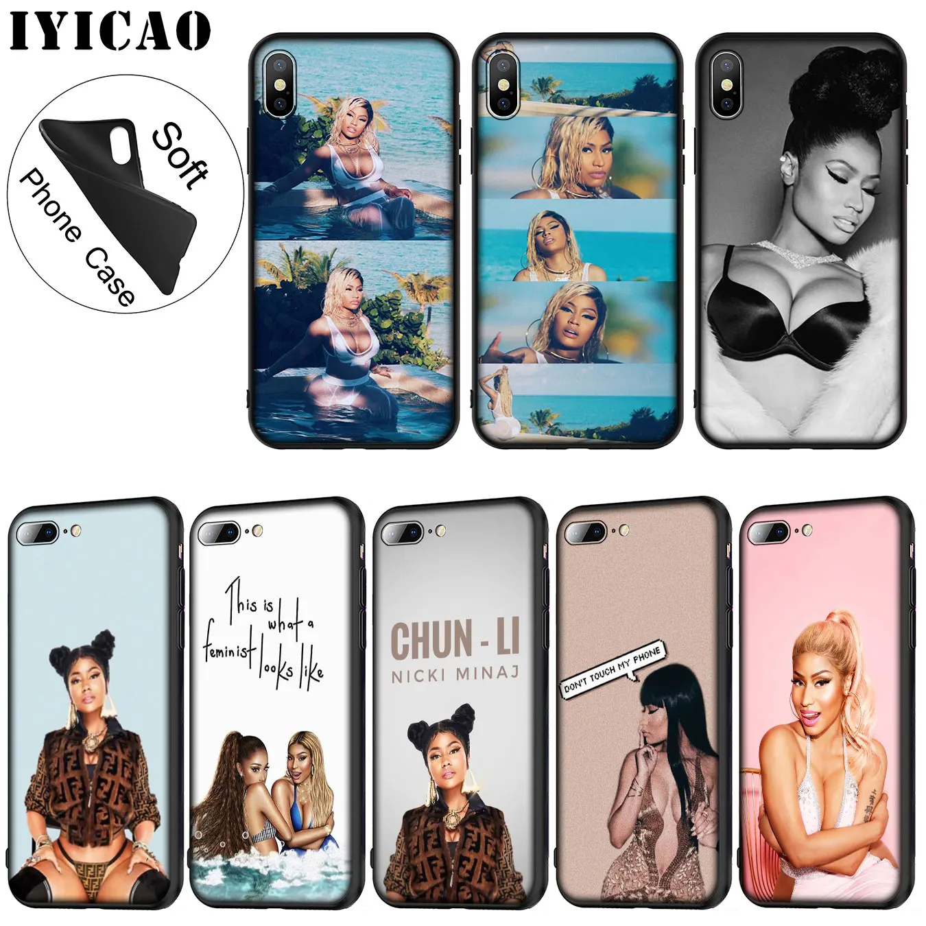 

IYICAO Rap singer Nicki Minaj Soft Silicone Phone Case for iPhone XR X XS 11 Pro Max 6 6S 7 8 Plus 5 5S SE 10 TPU Black Cover