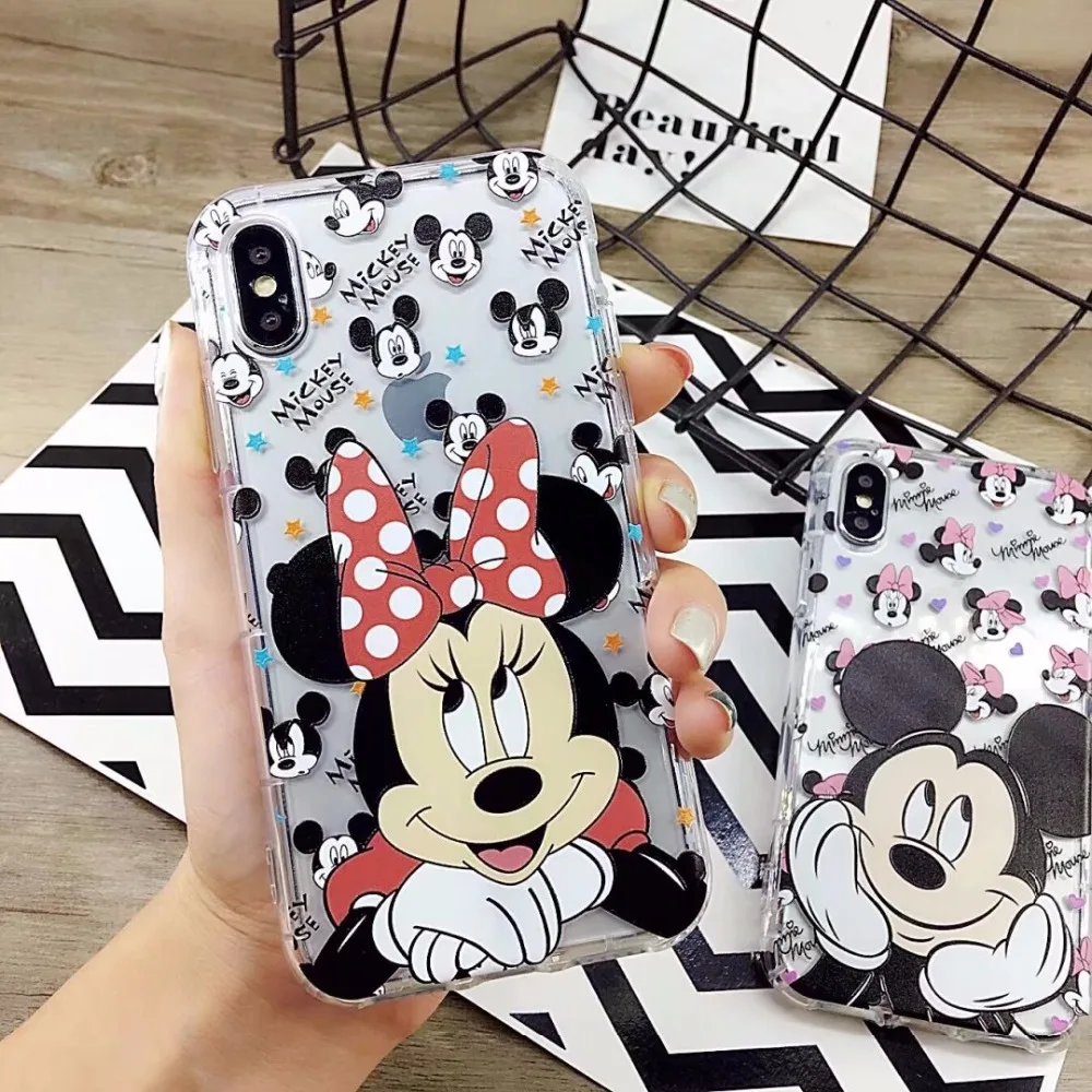 

2018 Newest phone Case Cover Cute Cartoon Minnie Mickey Mouse Soft Clear Case Cover for iPhone 7 6 8 Plus Rubber Silicone Case