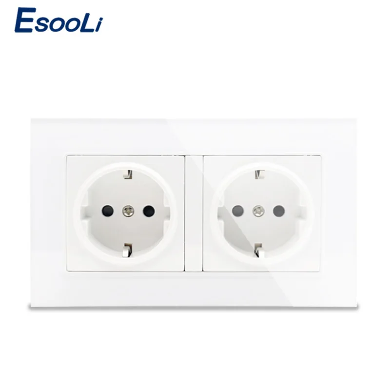 Роскошная настенная розетка Esooli с двойным заземлением и стеклянной панелью 16 А
