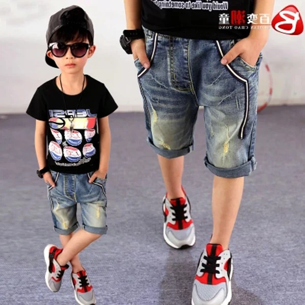 Free shipping 2019 new summer Casual children jeans,boys knee length
