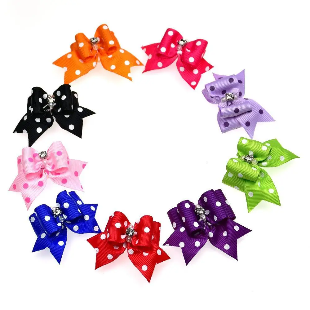 Pet dog bows accessories dot style Diamond dog hair bows Rubber bands