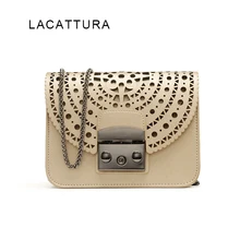 

LACATTURA Famous Popular Brand Hollow Out Designer Genuine Leather Bag Women Flap Chain Bag Ladies Shoulder Crossbody Purse