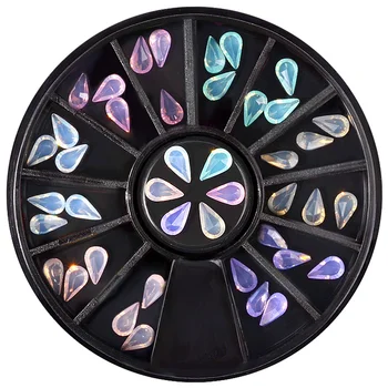 

1 Box Opal Crystal Droptear Nail Rhinestone Wheel 6 Colors Flat Bottom 3d Nail Art Decorations Manicure Nail Accessories