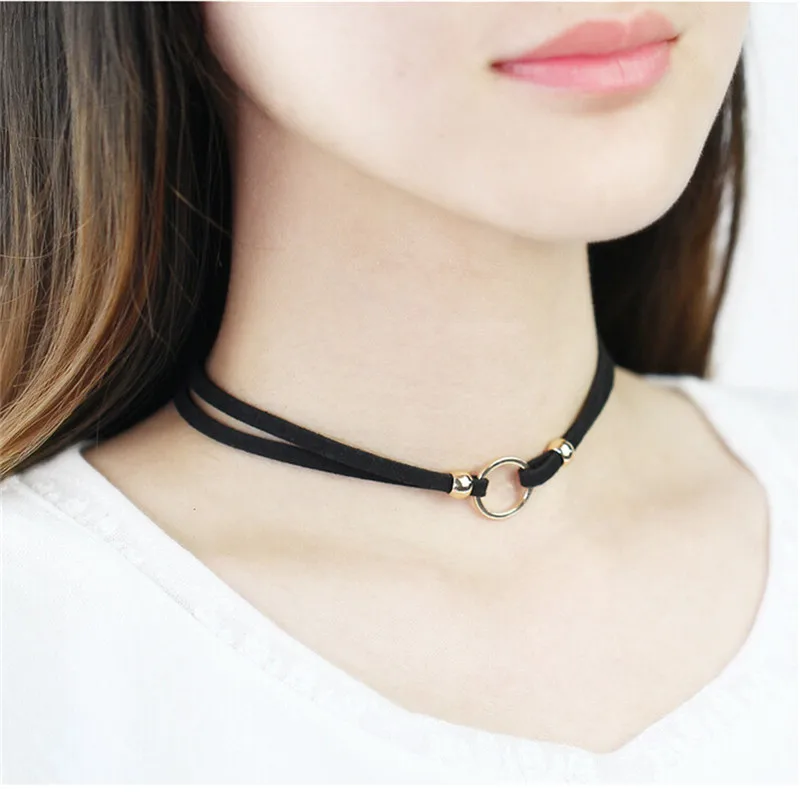 2016 Double Layer Black Women Choker Necklace Velvet Suede Fashion