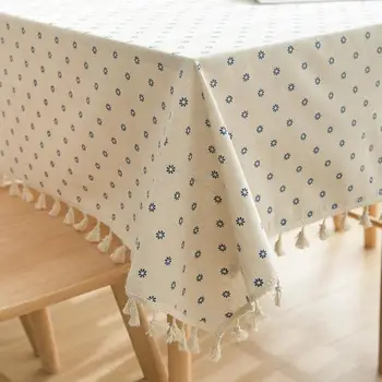 

Japan Style Pastoral Blue Daisy Print Table Cloth Kitchen Tablecloth Cotton Linen Tassel Obrus Home Textile Fridge Cover ZC034