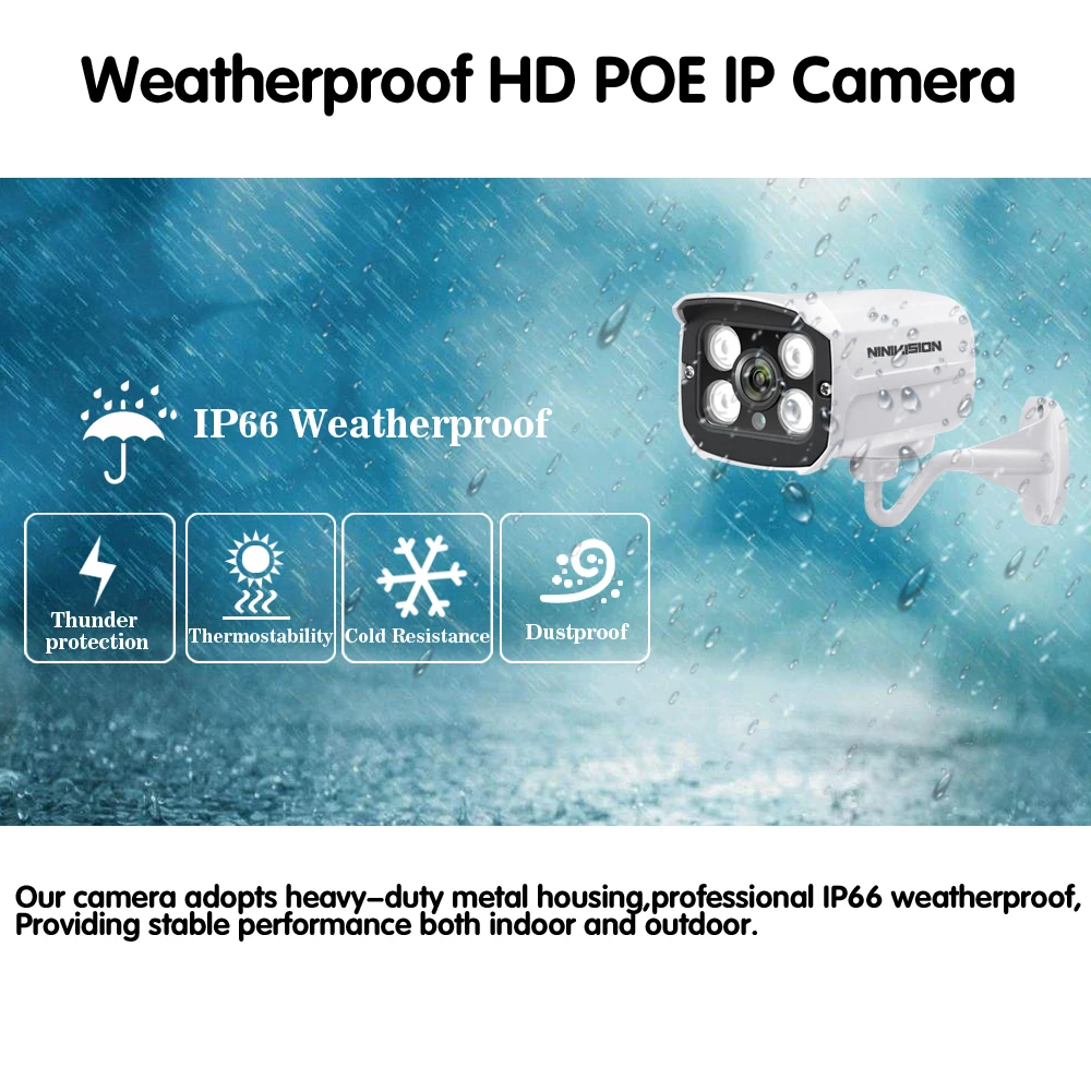 Система видеонаблюдения Full HD 4 канала металлическая наружная IP камера 5 Мп NVR POE P2P