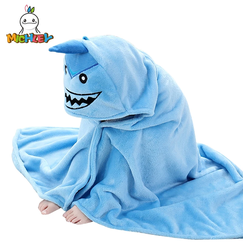 Günstige MICHLEY Baumwolle Cartoon Baby Bad Handtuch Weiche Kapuze Bademantel Niedlichen Tier Form Shark Muster Kinder Mantel Kinder Decke 90*90cm