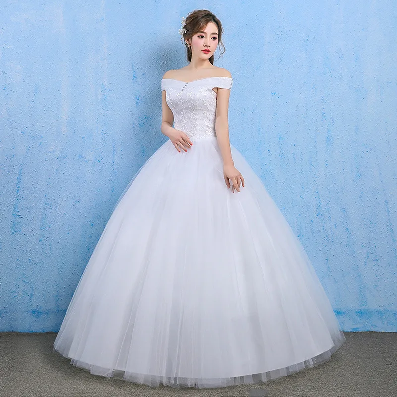 

Vestidos De Novia New Hot drilling Wedding Dress One word led contracted Wedding Gown Slim fit Bridal Wedding Dresses