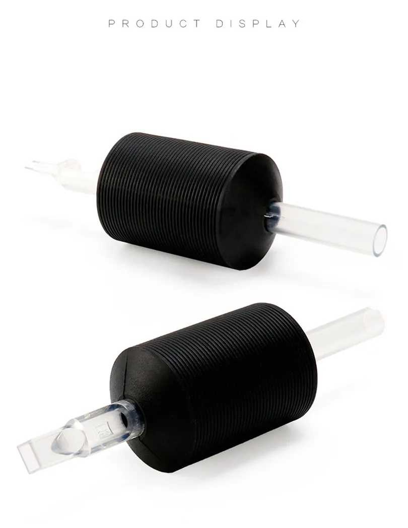 15Pcs/Box 30mm Sterilized Disposable Rubber Tattoo Tubes Soft Silicone Black Grip With Clear Long Tips Round/Flat/Diamond Tips