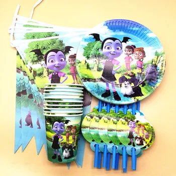 

40pcs/lot Vampirina disposable paper plates cups banners straws Vampirina theme disposable straws Vampirina theme party supplies