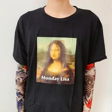 Kuakuayu HJN divertido Spoof ART Mona Lisa lunes LISA pelo desordenado comedia lunes Lisa divertida camiseta Vintage moda Hipters camisetas